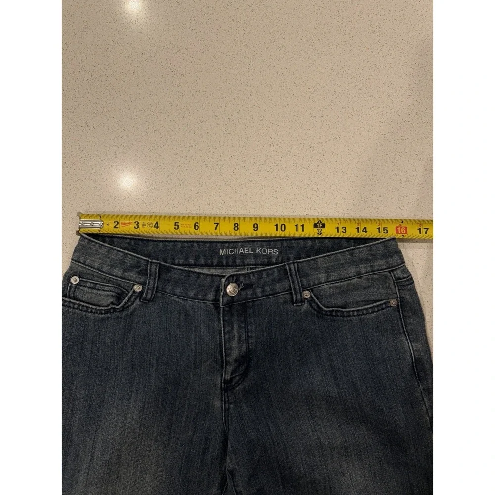 Michael Kors Women's Blue Denim Bootcut Jeans, Size 8P Dark Wash, Mid-Rise, Logo